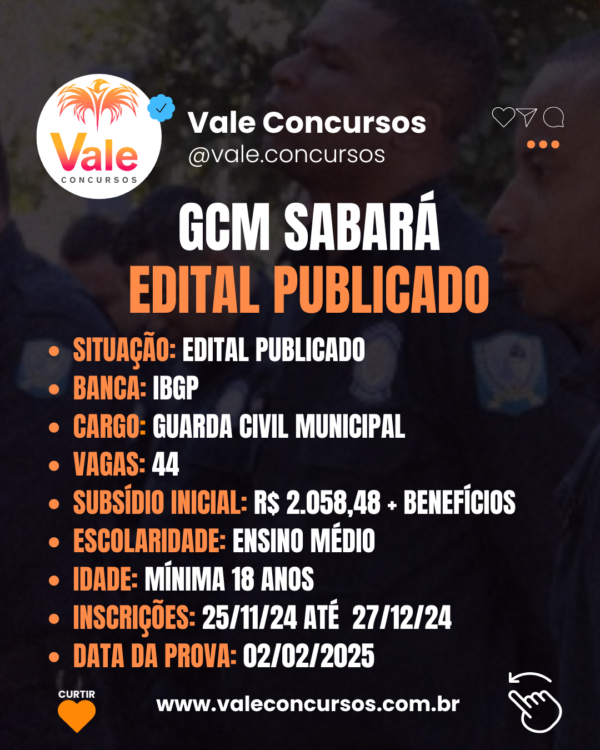 Concurso Gcm Sabar Edital Publicado Vale Concursos