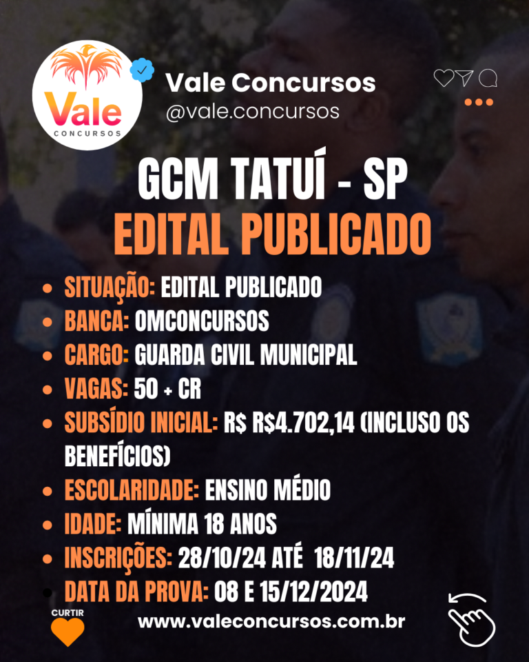 Concurso Gcm Tatu Edital Publicado Vale Concursos