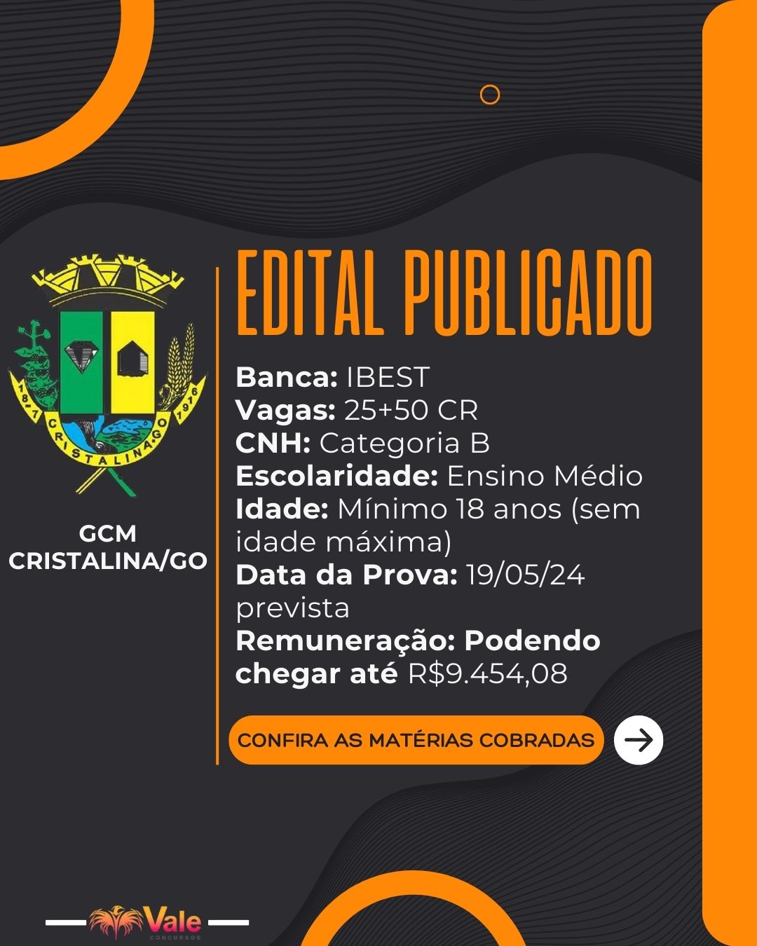 GCM CRISTALINA: EDITAL PUBLICADO