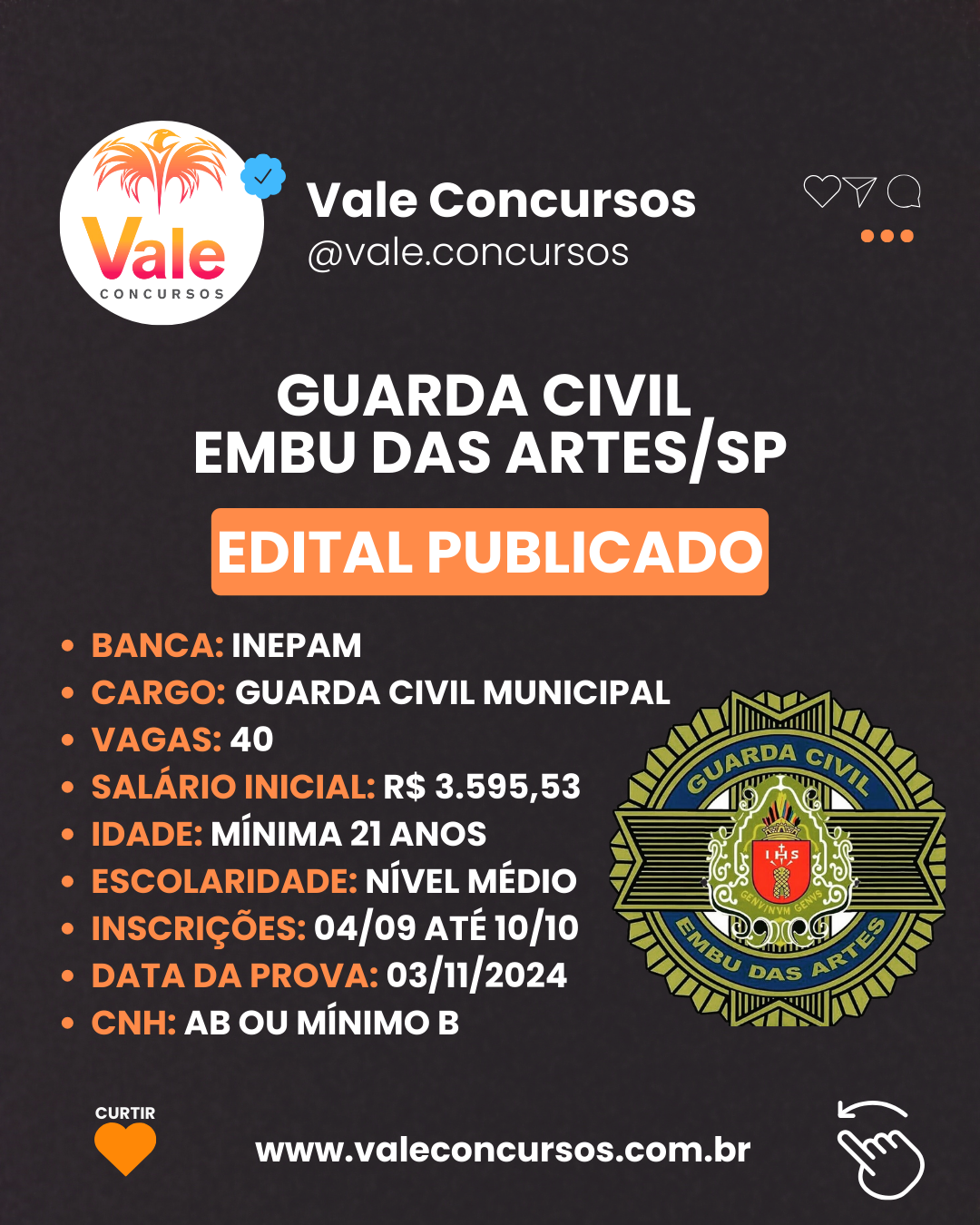 CONCURSO GCM EMBU DAS ARTES: INSCRIÇÕES ABERTAS