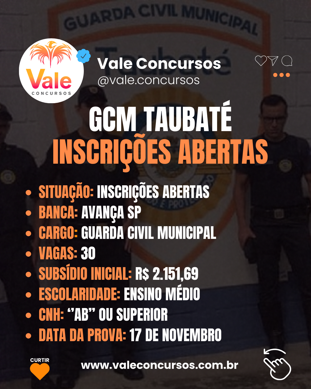 CONCURSO GUARDA DE TAUBATÉ: INSCRIÇÕES ABERTAS...