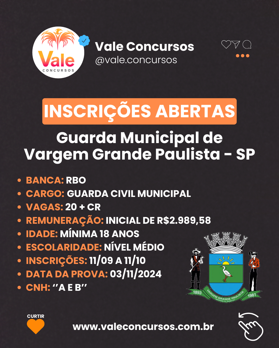 INSCRIÇÕES ABERTAS: GCM VARGEM GRANDE PAULISTA - SP