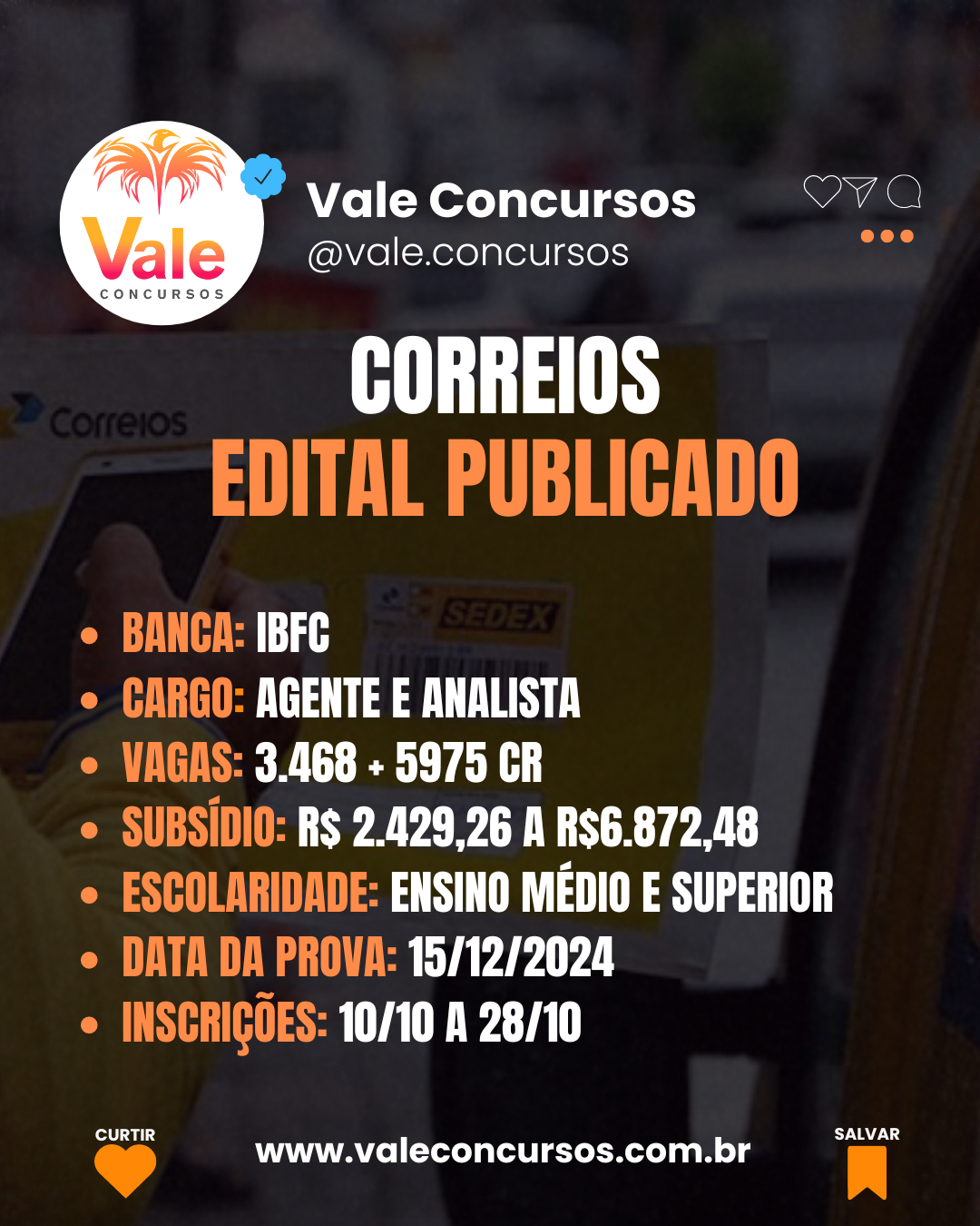 CONCURSO CORREIOS: EDITAL PUBLICADO COM 3.511 VAGAS