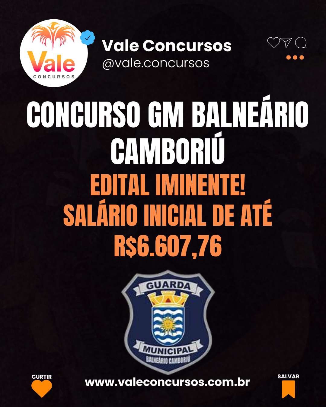 CONCURSO GUARDA MUNICIPAL DE BALNEÁRIO CAMBORIÚ SC: EDITAL IMINENTE COM SALÁRIOS INICIAIS DE R$ 6.607,76!