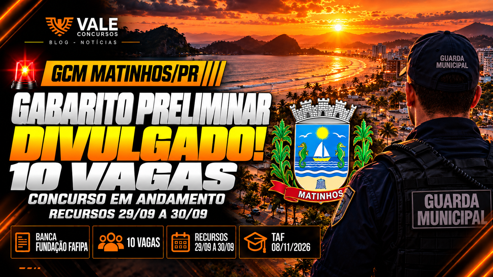 GCM Matinhos/PR — gabarito preliminar divulgado