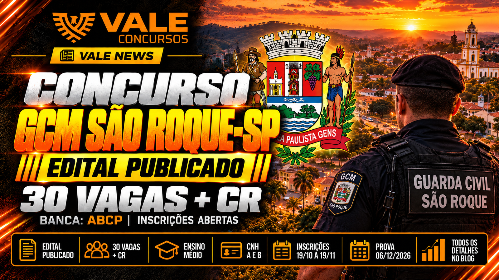 GCM São Roque SP: edital publicado com 30 vagas; inscrições abertas