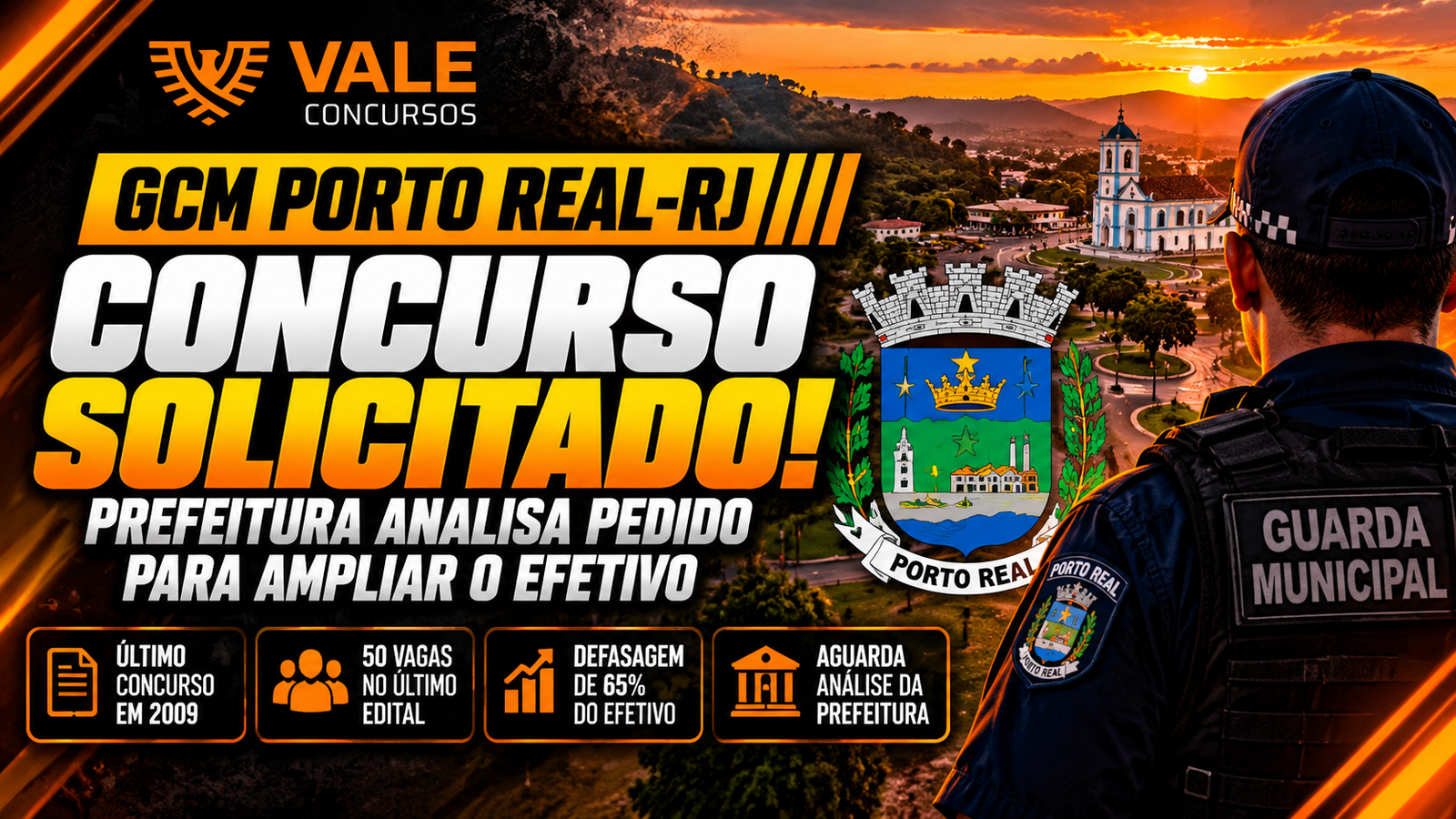 Concurso GCM Porto Real RJ é solicitado; efetivo teria defasagem de 65%
