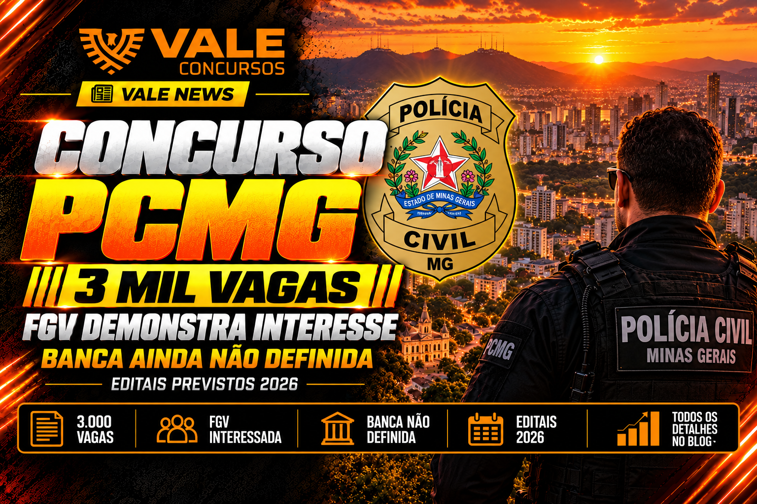 Concurso PCMG: FGV demonstra interesse em organizar seleção com 3 mil vagas