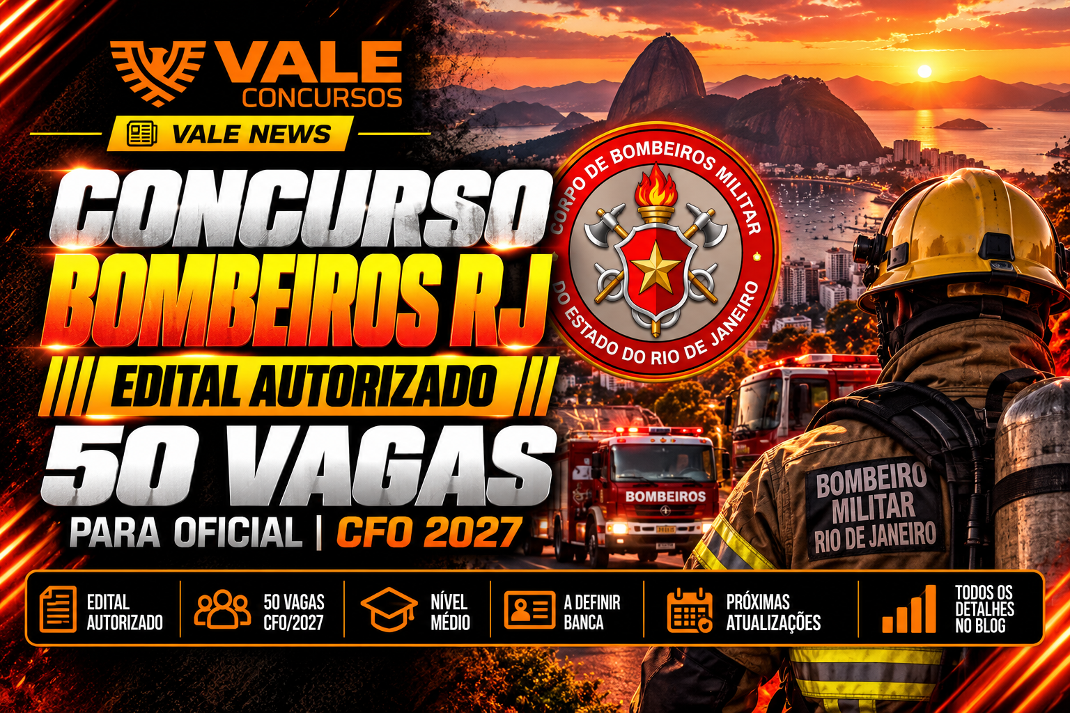 Concurso Bombeiros RJ: 50 vagas para Oficial são autorizadas para o CFO 2027