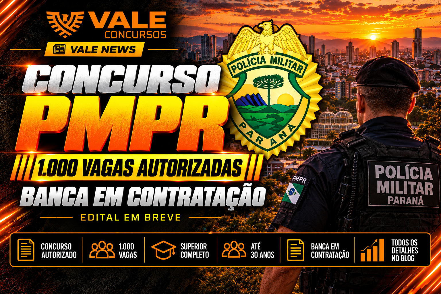 Concurso PMPR 2027: 1.000 vagas para Soldado e banca em contratação